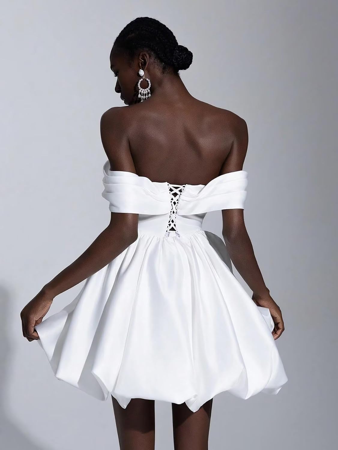 Off Shoulder Satin Homecoming Dresses Teens Short Bubble Dress A Line Mini Cocktail Party Gown