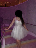 Glitter Tulle Homecoming Dresses for Teens Sparkly Short Spaghetti Straps Fairy Mini Bachelorette Party Dress