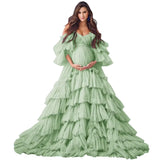 Puffy Tulle Robe Maternity Dress for Photoshoot Off Shoulder Bridal Lingerie Maternity Gowns for BabyShower