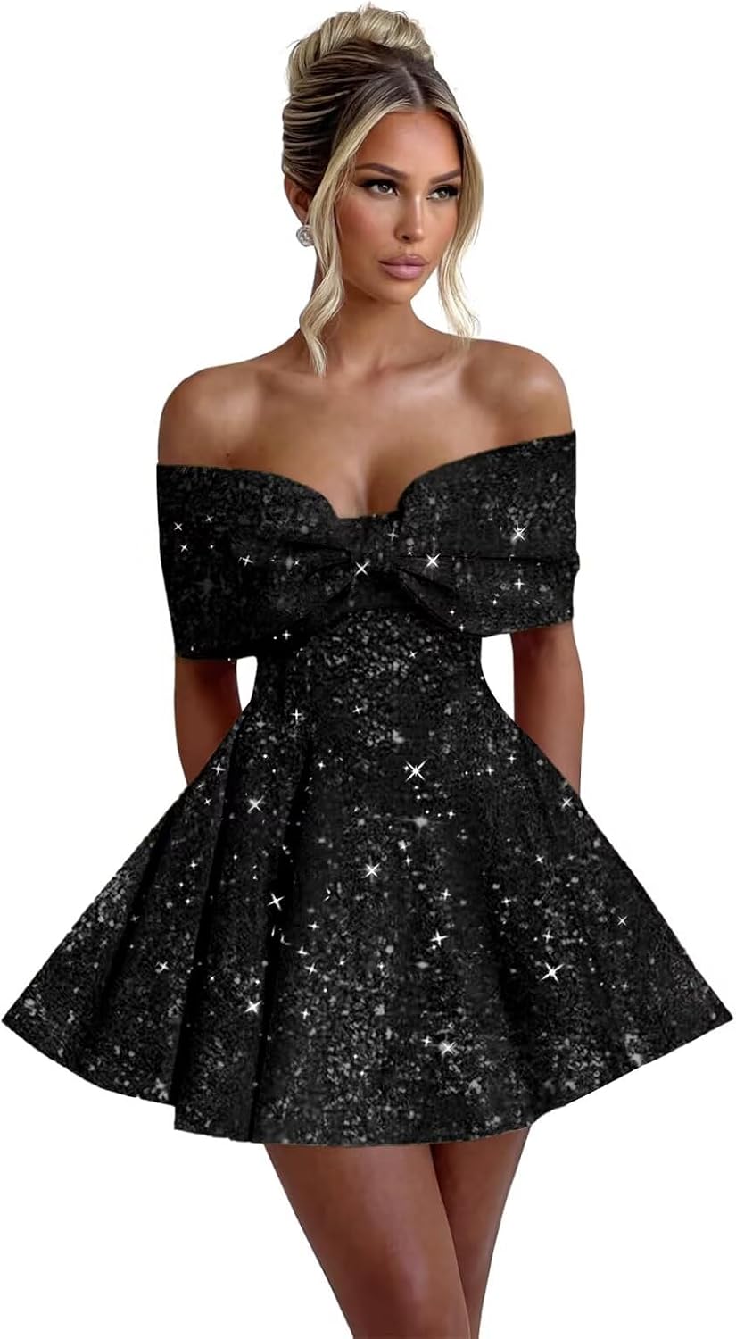 Sparkly Sequins Homecoming Dresses for Teens with Bow 2027 Strapless Short Prom Dress Cocktail Gown