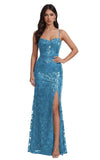 Mermaid Sequin Lace Prom Dresses Long for Women 2026 Spaghetti Straps Corset Formal Evening Party Gown with Slit