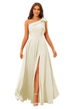 One Shoulder Bridesmaid Dresses Long for Women Satin Formal Gown Wedding Guest Dress