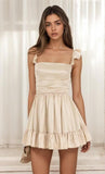 Satin Homecoming Dresses for Teens 2027 A-line Ruched Square Neck Short Prom Formal Cocktail Gowns with Pockets