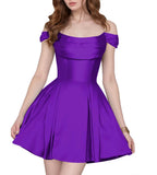 Satin Homecoming Dresses Short Wedding Dresses 2026 Off Shoulder Prom Dress with Pockets A Line Formal Party Gown
