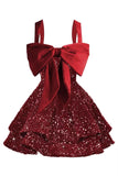 Sparkly Tiered Sequin Flower Girl Dress Spaghetti Straps Short Birthday Pageant Formal Mini Dresses