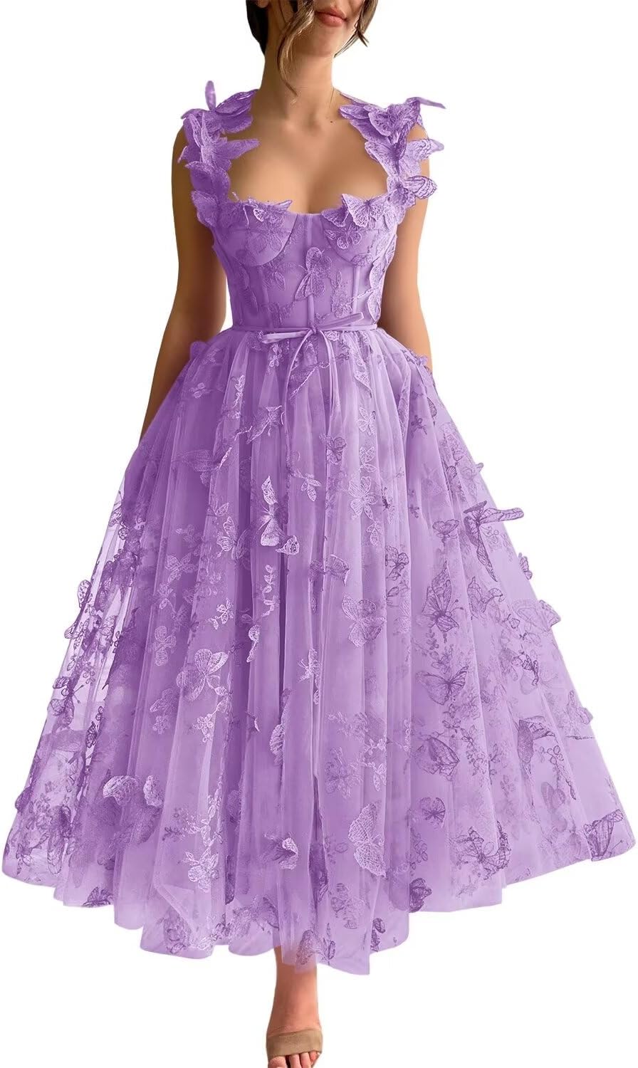 Vestidos de fiesta de tul con mariposas 3D bordadas para adolescentes, vestidos formales de noche para fiesta 