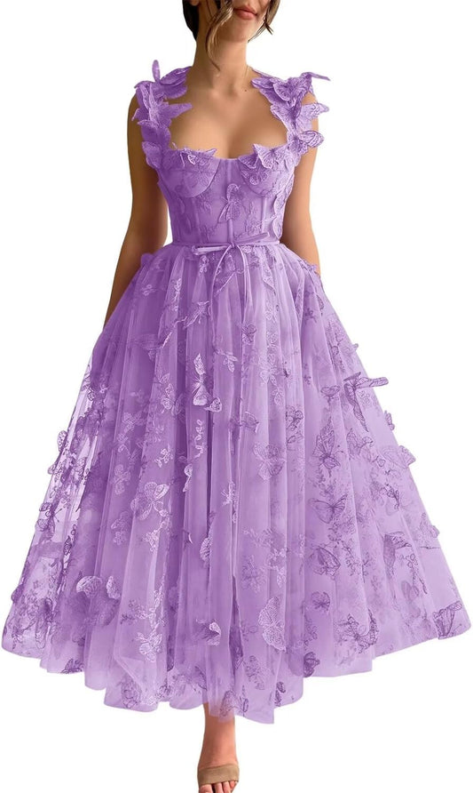 Vestidos de fiesta de tul con mariposas 3D bordadas para adolescentes, vestidos formales de noche para fiesta 