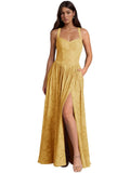 Jacquard Floral Lace Wedding Guest Dress Long Slit A Line Bridesmaid Dresses with Pockets Formal Gown