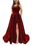 Kingbridal Gowns Spaghetti Straps Prom Dresses Long for Women 2026 A Line Sequin Satin Formal Evening Party Ball Gowns with Slit