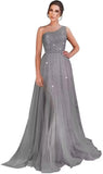 One Shoulder Sequin Prom Dress Long A-Line Tulle Formal Evening Gowns for Women 2027