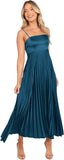 Midi Pleated Bridesmaid Dresses for Women Tea Length Formal Wedding Guest Dresses Prom Formal Gowns