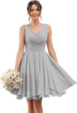 Double V Neck Short Bridesmaid Dresses for Women 2025 Chiffon A Line Formal Evening Gowns with Pockets