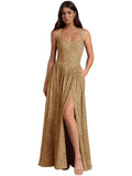 Jacquard Floral Lace Wedding Guest Dress Long Slit A Line Bridesmaid Dresses with Pockets Formal Gown