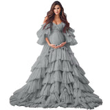 Puffy Tulle Robe Maternity Dress for Photoshoot Off Shoulder Bridal Lingerie Maternity Gowns for BabyShower
