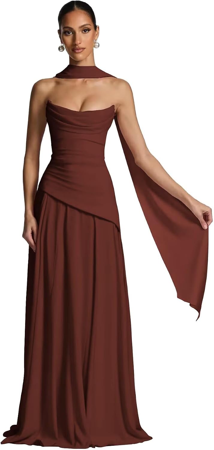 Kingbridal Strapless Bridesmaid Dresses with Scarf 2026 Long A-line Prom Formal Dress