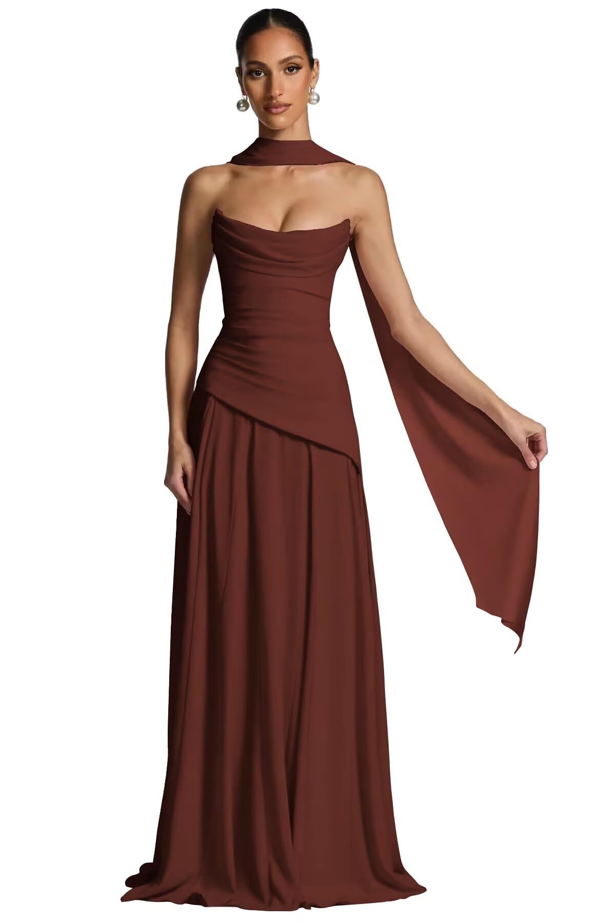 Kingbridal Strapless Bridesmaid Dresses with Scarf 2026 Long A-line Prom Formal Dress