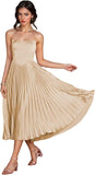 Women's Strapless Bridesmaid Dresses for Womens Tea Length Ruffle Satin Formal Prom Dress