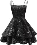 Spaghetti Straps Sequin Homecoming Dresses for Teens Sparkly Tiered Short Prom Dress 2026 Mini Cocktail Party Gown