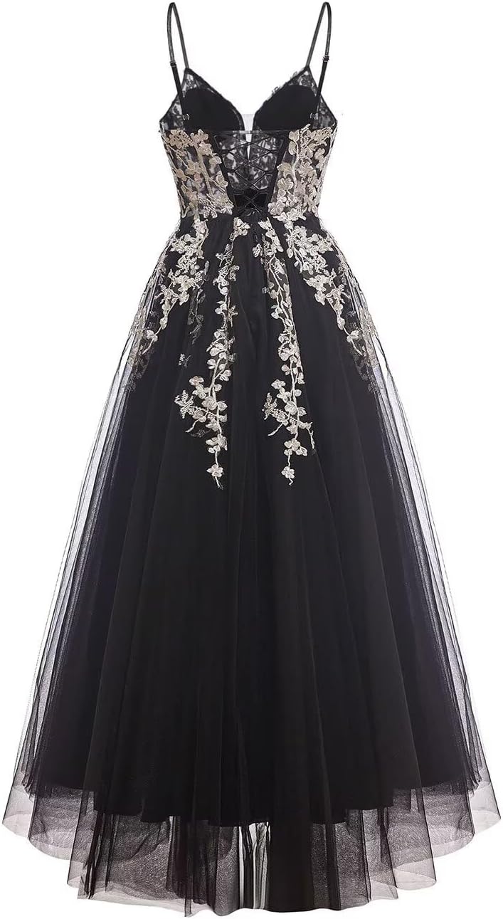 Tulle Prom Dresses 2027 Puffy Ball Gown for Women Formal V Neck Lace Appliques Evening Gown with Slit Long Homecoming Dress