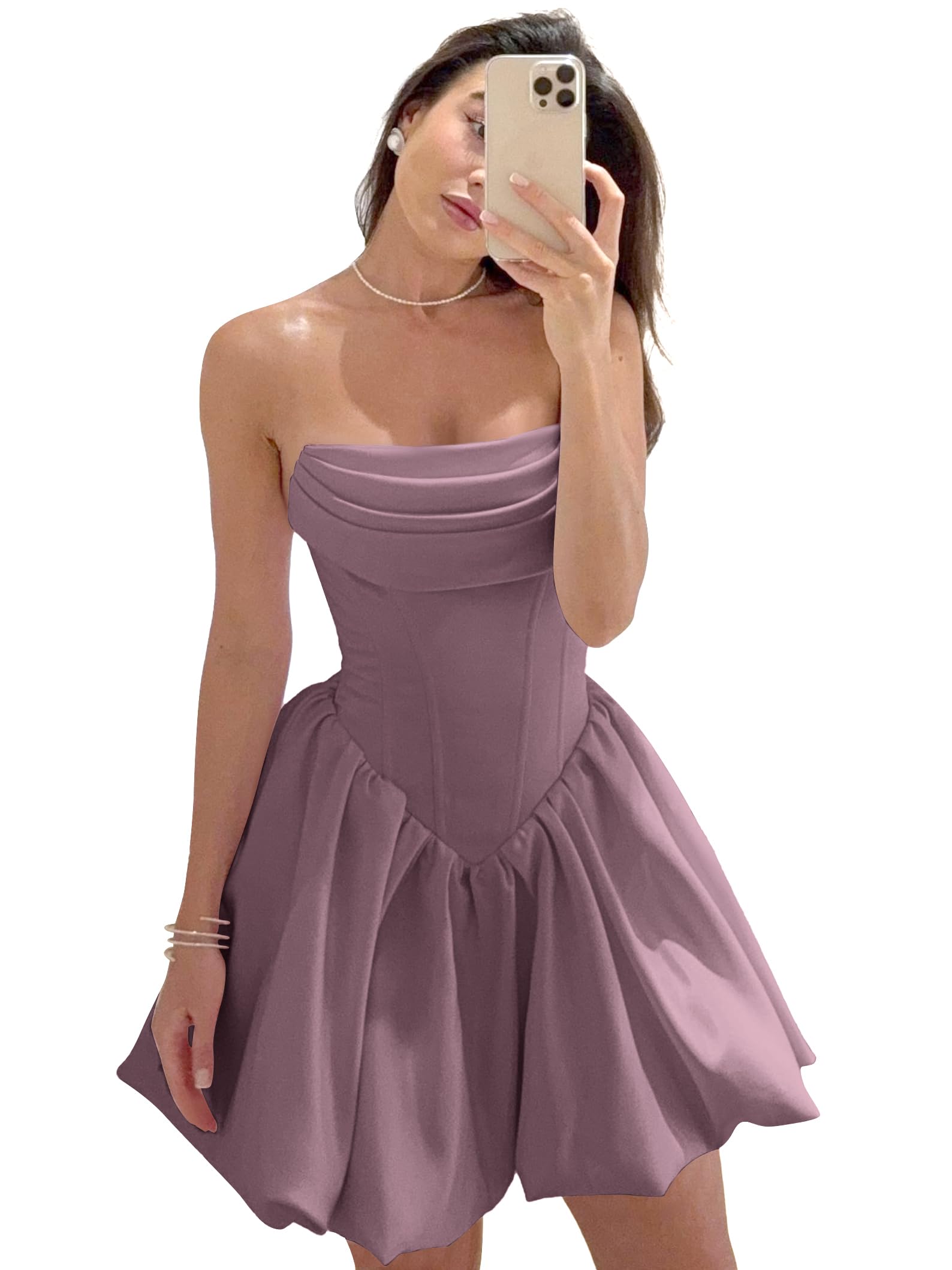 Satin Flower Bud Homecoming Dress Short Prom Dress Cowl Neck Pleated A Line Mini Cocktail Party Gown