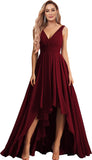 Vestidos de dama de honor con escote en V para mujer, para boda, con bolsillos, de gasa fruncida, largos, formales, para fiesta de graduación y noche.