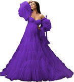 Womens Tulle Robe Maternity Dress for Photoshoot Off Shoulder Bridal Lingerie Maternity Gowns for Babyshower