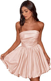 Short Satin A-Line Ruched Homecoming Dresses for Teens Strapless Ruched Mini Formal Cocktail Party Dress