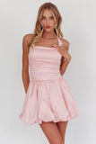 Satin Halter Homecoming Dresses for Teens Short Prom Dress 2027 Flower Bud Ruched Formal Cocktail Gown with Pockets