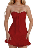 Jacquard Chiffon Homecoming Dress Short for Teens 2027 Strapless Mini Prom Gown Ruffle Cocktail Party Dress