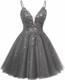 Spaghetti Straps Sequin Lace Appliques Short Homecoming Dresses for Teens Glitter Tulle Prom Party Dresses