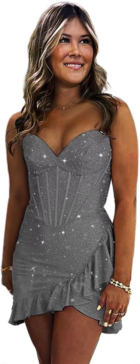 Sequin Homecoming Dresses 2027 Strapless Corset Ruffle Mermaid Short Prom Cocktail Dress