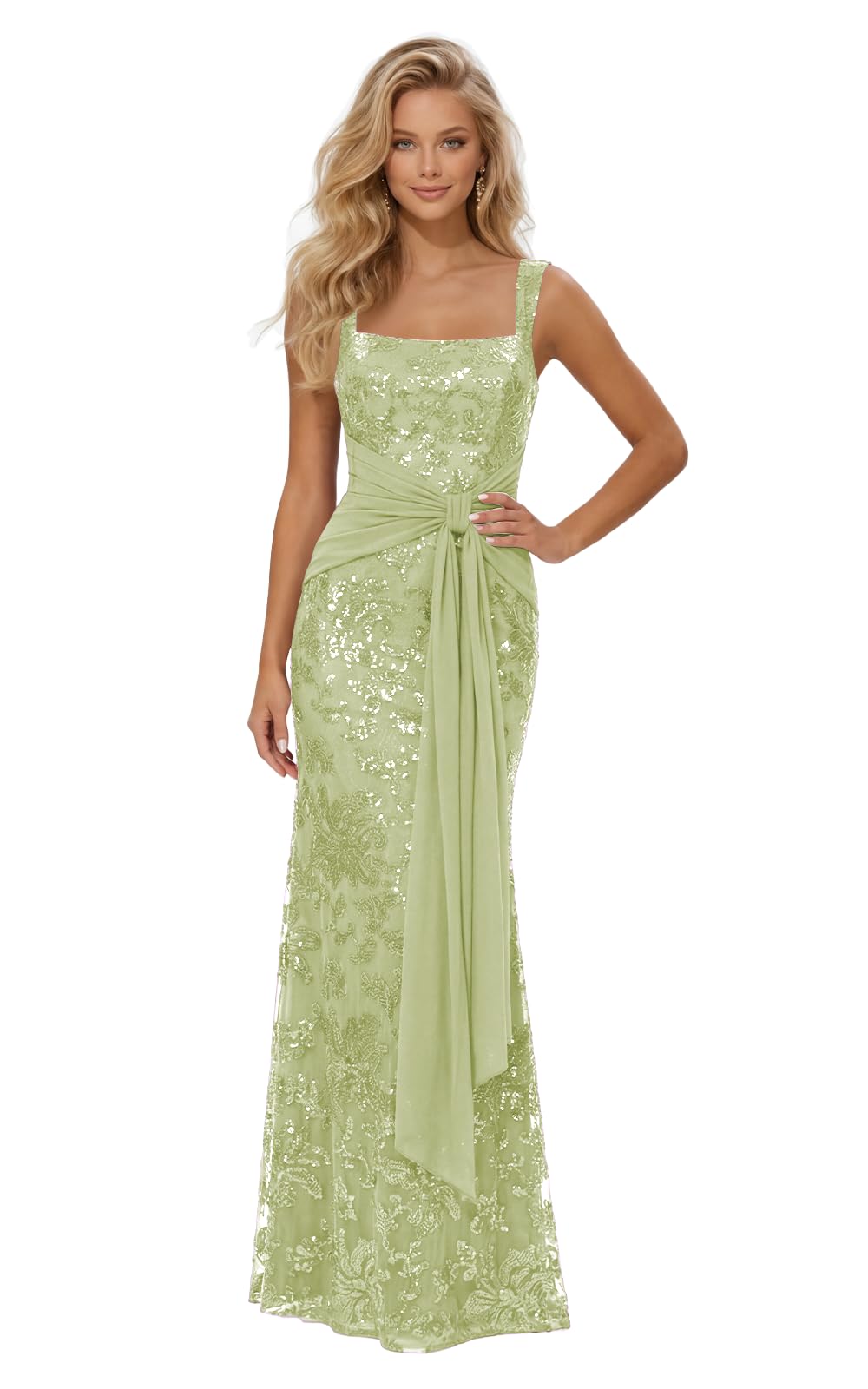 Lace Sequin Spaghetti Straps Prom Dress Long Ball Gown 2026 Mermaid Front Tie Backless Formal Evening Gowns