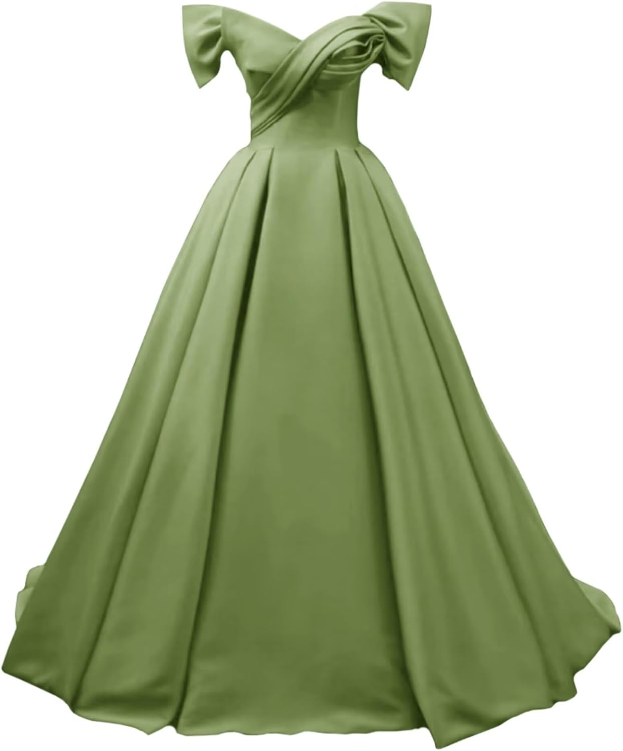 Off Shoulder Satin Prom Dresses for Women V-Neck Elegant A-Line Long Pleated Formal Evening Gown