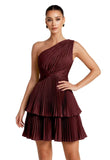 One Shoulder Satin Homecoming Dresses for Teens 2026 Short A-line Prom Dress Pleated Tiered Cocktail Party Gowns