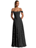 Off The Shoulder Bridesmaid Dresses Long for Women Formal Evening Gown Lace Wedding Guest Dress