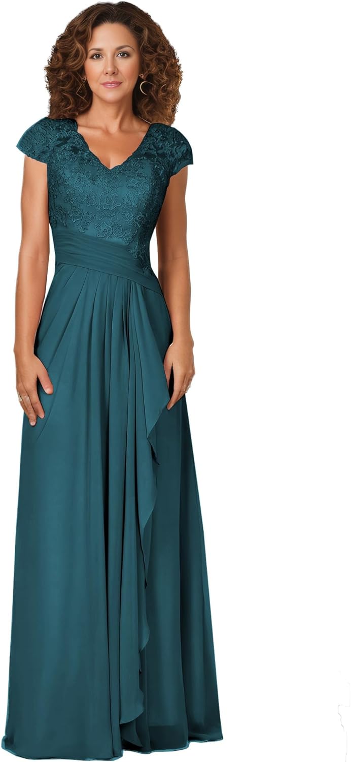Women's Mother of The Bride Dresses for Wedding V Neck Lace Appliques Formal Evening Gowns