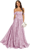 Jacquard Chiffon Bridesmaid Dresses Long Off The Shoulder Formal Evening Dress for Women