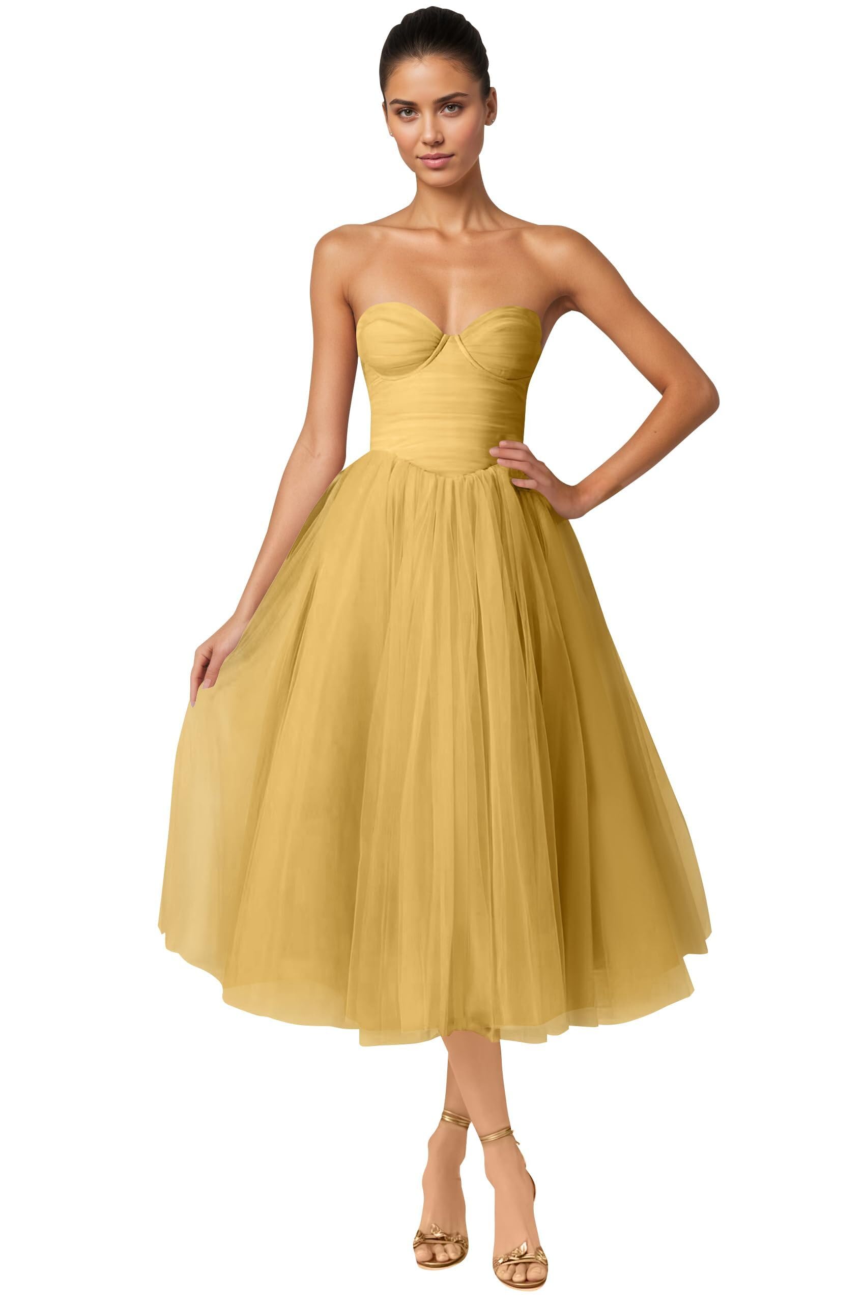 Strapless Prom Dresses Sweetheart Tulle Ball Gowns Corset Short Homecoming Dresses Pleated Lace-up Evening Dresses