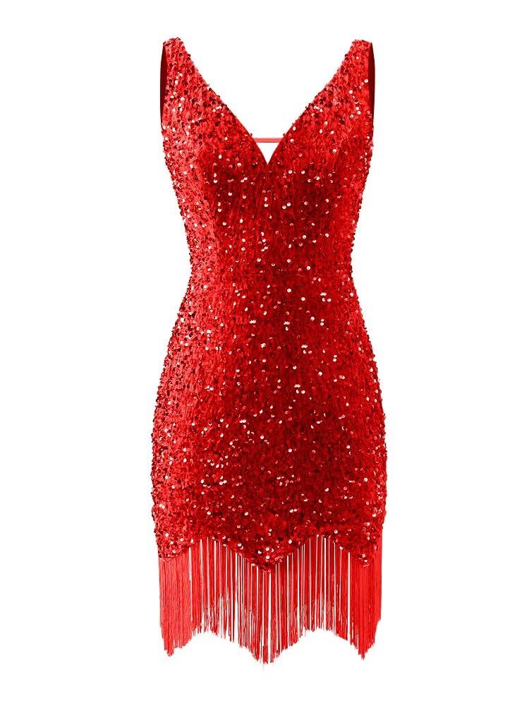 Kingbridal Gowns V Neck Sequin Homecoming Dresses for Teens 2027 Sparkly Tight Short Prom Cocktail Party Gowns with Tassels