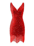 Kingbridal Gowns V Neck Sequin Homecoming Dresses for Teens 2027 Sparkly Tight Short Prom Cocktail Party Gowns with Tassels