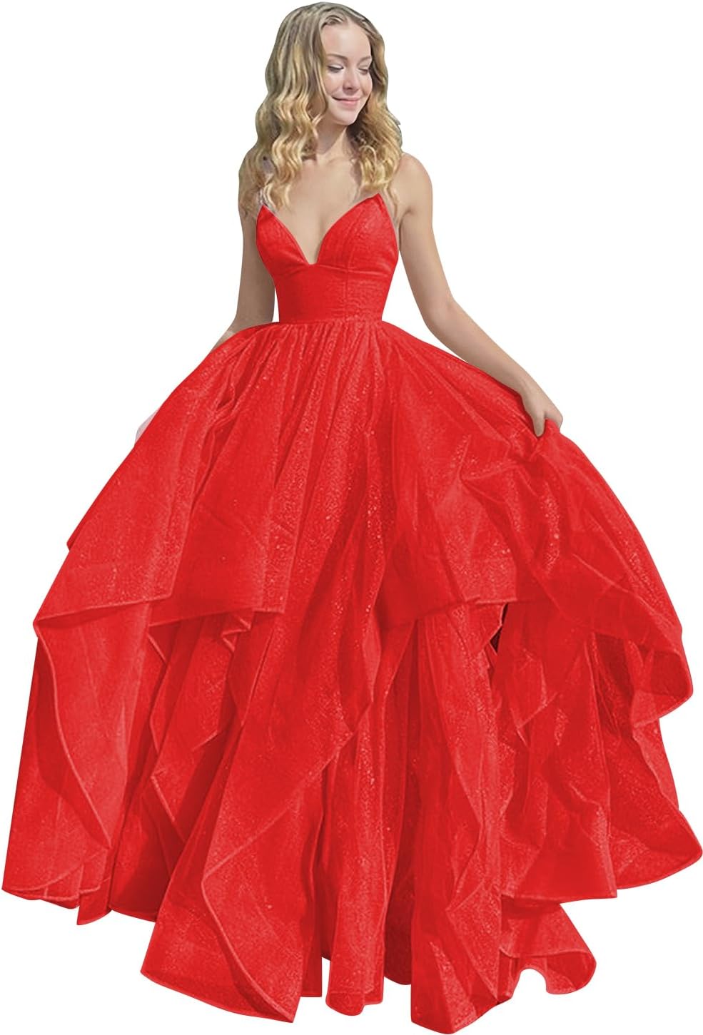 Women's Sparkly Tulle Prom Dress 2023 Long Ball Gown Spaghetti Straps Quinceanera Dress
