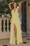 Chiffon Bridesmaid Dresses for Women Long Halter A-line Formal Dress with Slit 2026 Pleated Evening Party Gowns