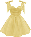 Tulle Short Homecoming Dress for Teens Sparkly Lace DAMA Dresses for Quinceanera Spaghetti Straps Bow Prom Gown