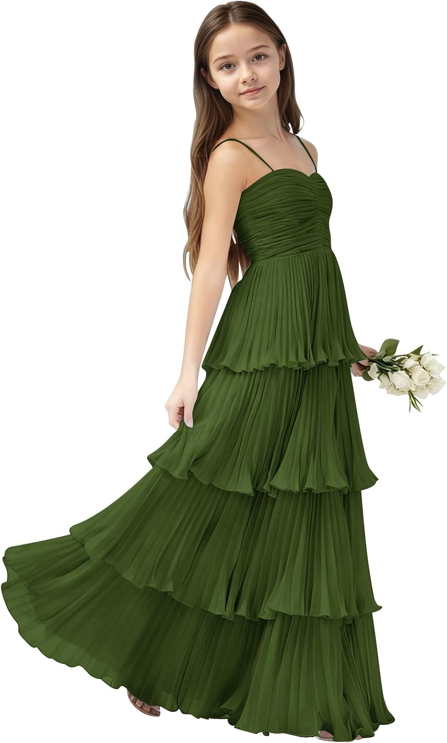 Chiffon Pleated Junior Bridesmaid Dress Princess Birthday Tiered Ruffle Prom Gown Wedding Long Flower Girl Dress