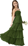 Chiffon Pleated Junior Bridesmaid Dress Princess Birthday Tiered Ruffle Prom Gown Wedding Long Flower Girl Dress