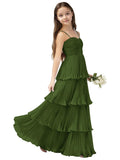 Chiffon Pleated Junior Bridesmaid Dress Princess Birthday Tiered Ruffle Prom Gown Wedding Long Flower Girl Dress