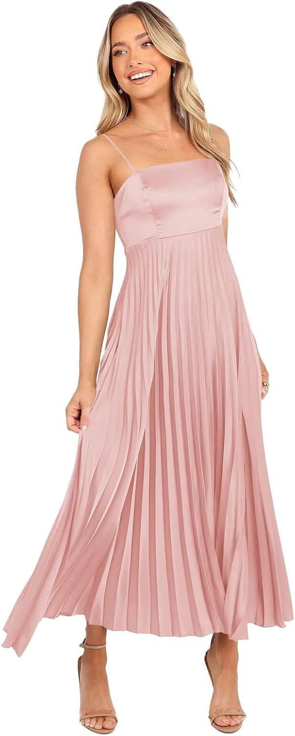 Midi Pleated Bridesmaid Dresses for Women Tea Length Formal Wedding Guest Dresses Prom Formal Gowns
