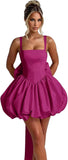 Puffy Satin Homecoming Dresses Mini A-line Short Prom Dress with Bow Cocktail Party Gown