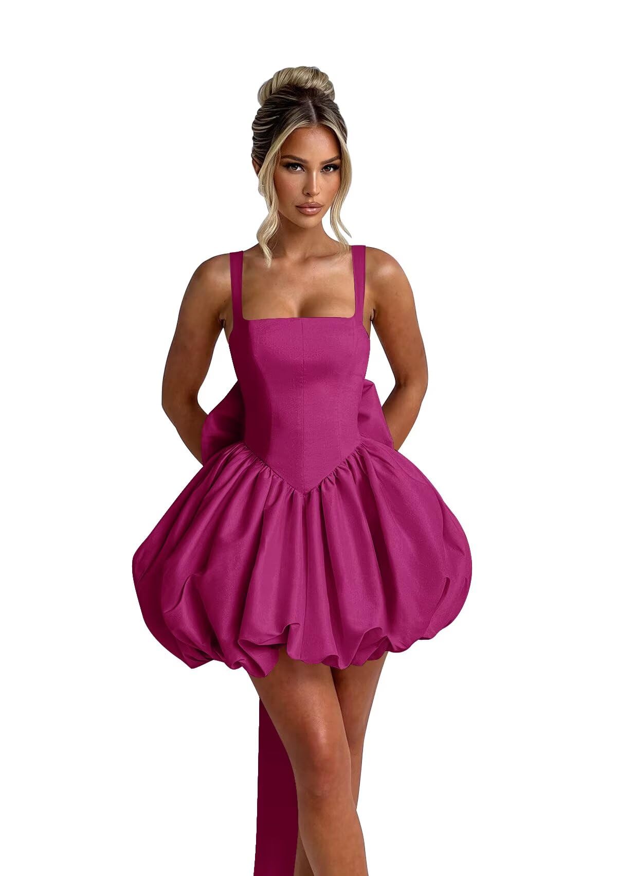 Puffy Satin Homecoming Dresses Mini A-line Short Prom Dress with Bow Cocktail Party Gown