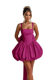 Puffy Satin Homecoming Dresses Mini A-line Short Prom Dress with Bow Cocktail Party Gown